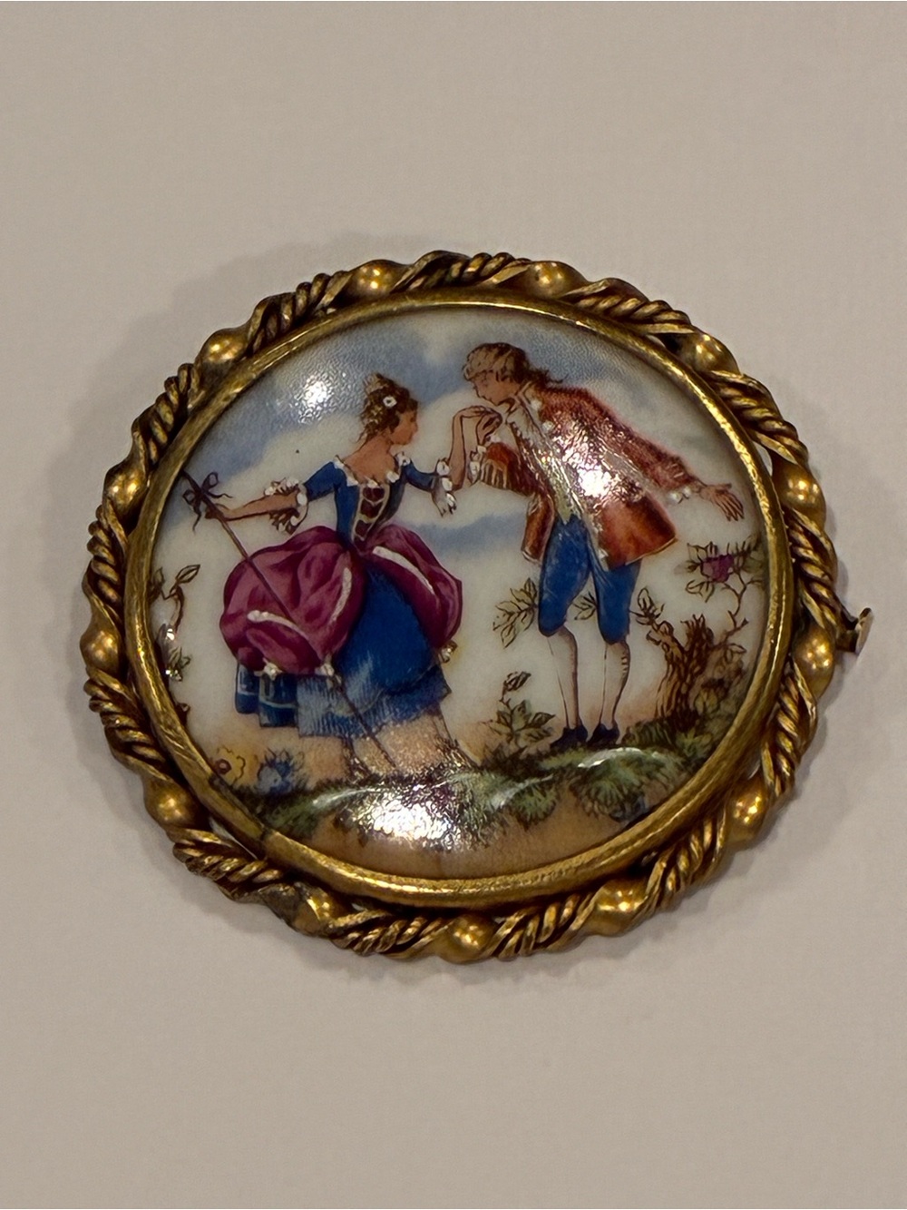 Limoges Hand-Painted Porcelain Brooch Pin